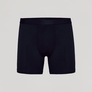 True ClassicBlack Boxer Briefs with supportive flyless 3D pouch, ultra-soft fabric.