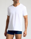 Carbon Boxer Trunks 3-Pack on model, showcasing V-neck tee and boxer-briefs.