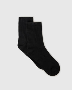 True ClassicBlack Half Crew Socks 12-Pack laid flat, showcasing seamless toe and contour seaming.
