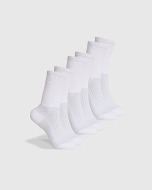 White Active Crew Socks 3-Pack, showcasing seamless design and Y-stitched heel.