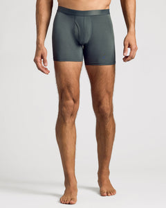 True ClassicCarbon Boxer Briefs W/ Fly, worn by male model, showcasing design and fit.