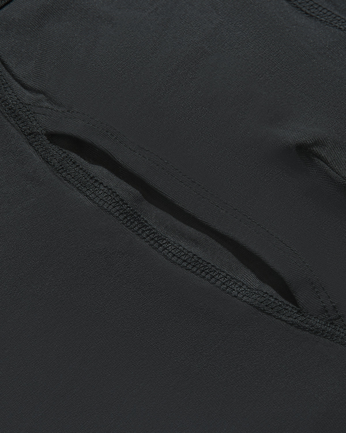 Carbon Boxer Briefs W/ Fly close-up of black stretch fabric seam and pocket.