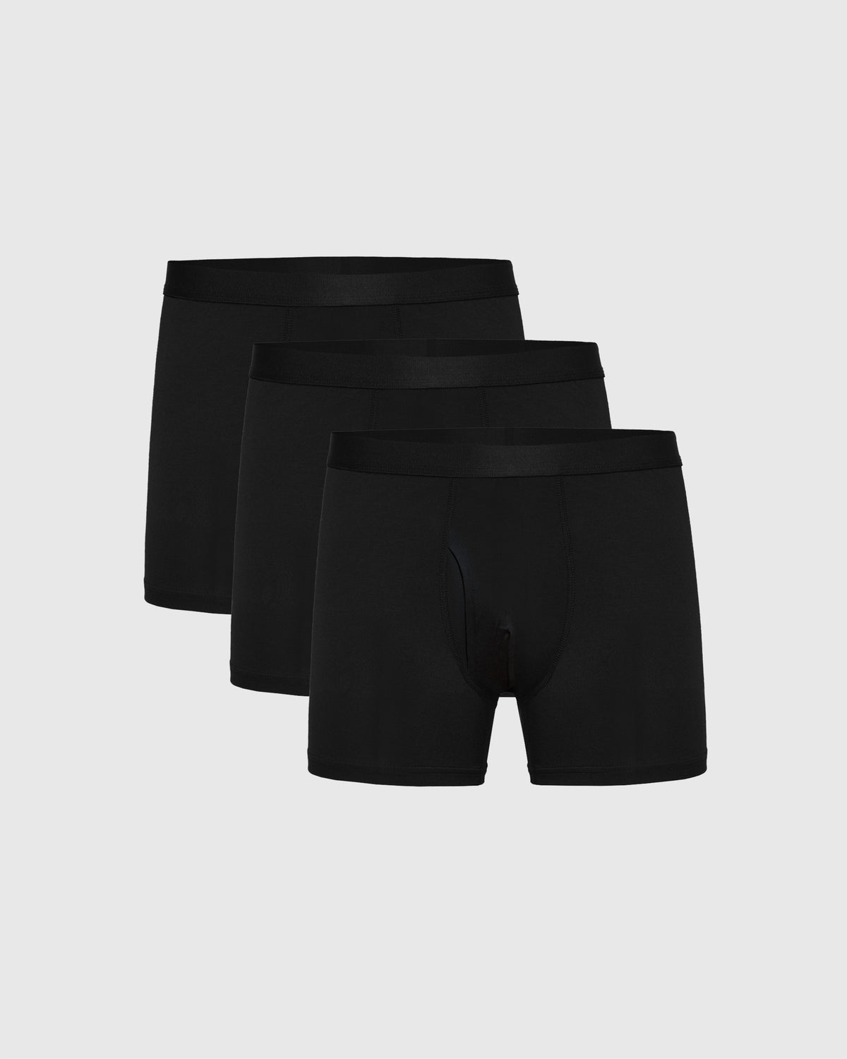 Black Boxer Trunks W/ Fly 3-Pack on light gray background.