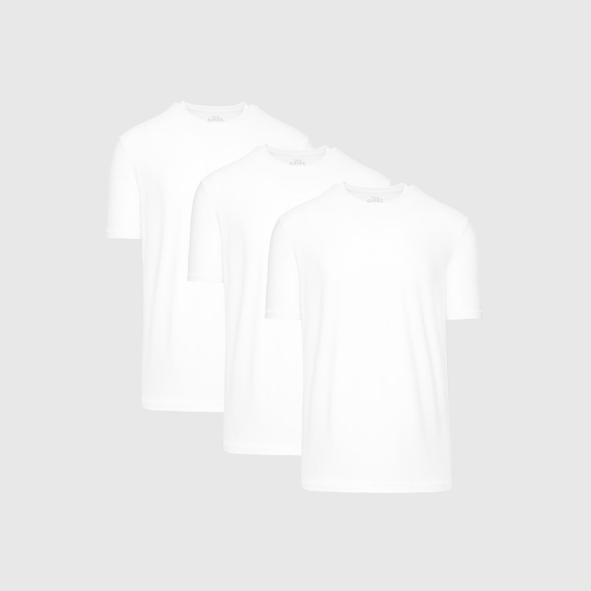 True Classic Men’s Active Crew Neck T-Shirts, three displayed side by side.