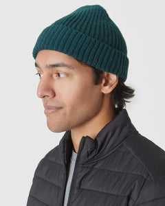 True ClassicEvergreen Sweater Beanie on young man, side profile shot.