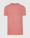Heather Cayenne Classic Crew Neck T-shirt laid flat, showcasing its soft coral hue.