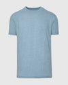 Heather Sapphire Short Sleeve Crew Neck T Shirt on neutral background.