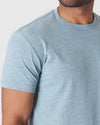 Heather Sapphire Short Sleeve Crew Neck T Shirt worn by a man.