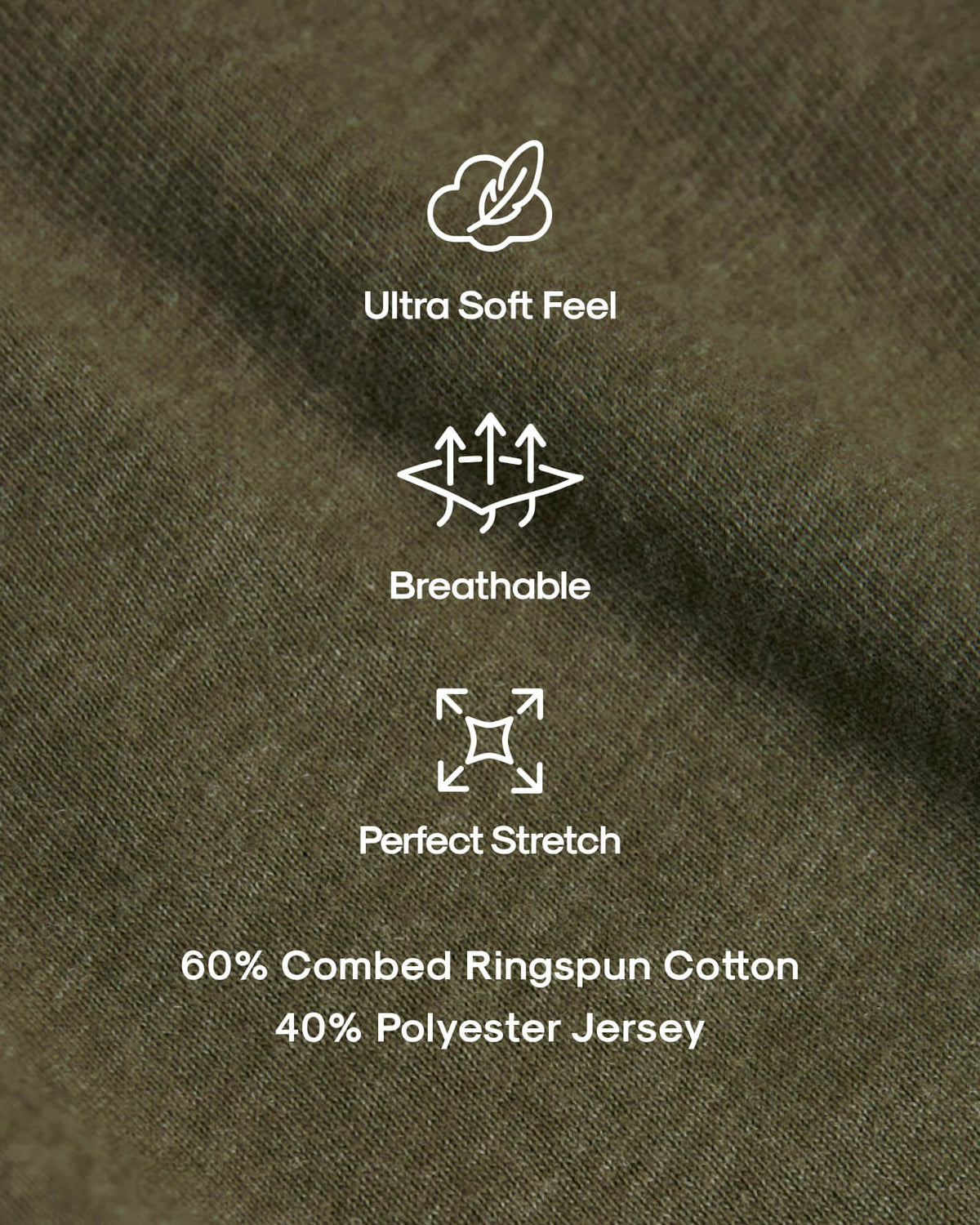 Heather Military Green Classic Crew Neck with ultra-soft, breathable, perfect stretch fabric icons.