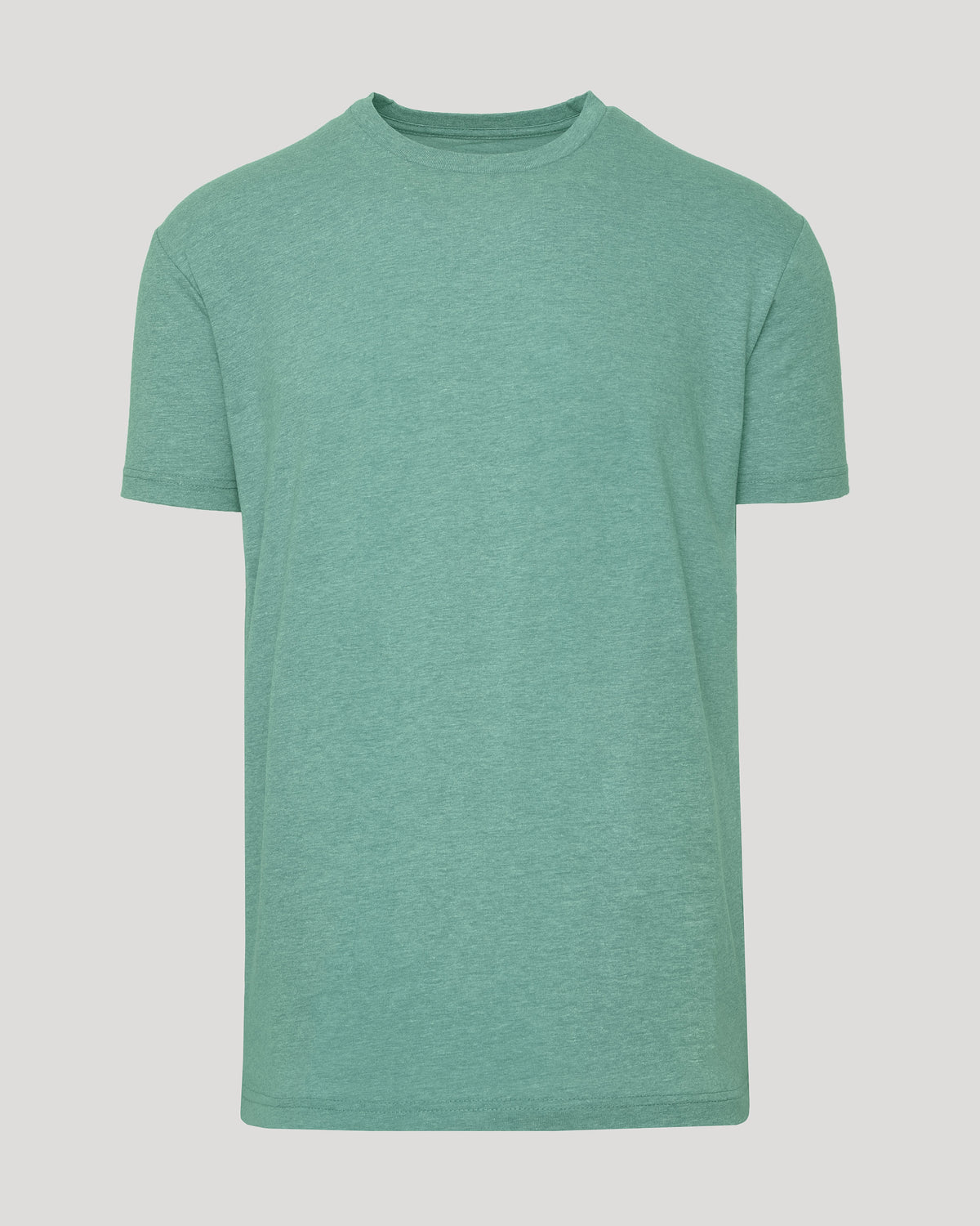 Light Heather Greenery Classic Crew Neck T-shirt, short-sleeved, laid flat.