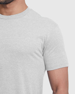 True ClassicLight Heather Gray Classic Crew Neck T-shirt on person’s upper torso.