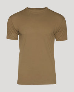 True ClassicA plain short-sleeve crewneck t-shirt in a solid tan/khaki color, displayed on a neutral light gray background.
