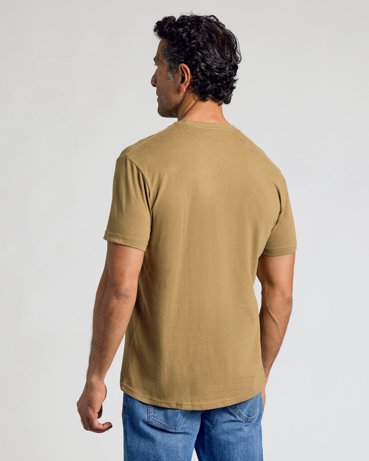 Man in Classic Crew 4-Pack T-shirt, back view.