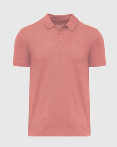 True ClassicHeather Cayenne Classic Polo: Men's heathered coral polo with fold-over collar.