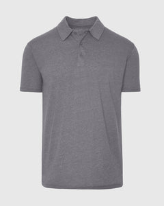 True ClassicHeather Graphite Short Sleeve Polo with classic collar and three-button placket.