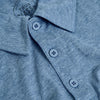 Heather Indigo Classic Polo with folded collar and button placket.
