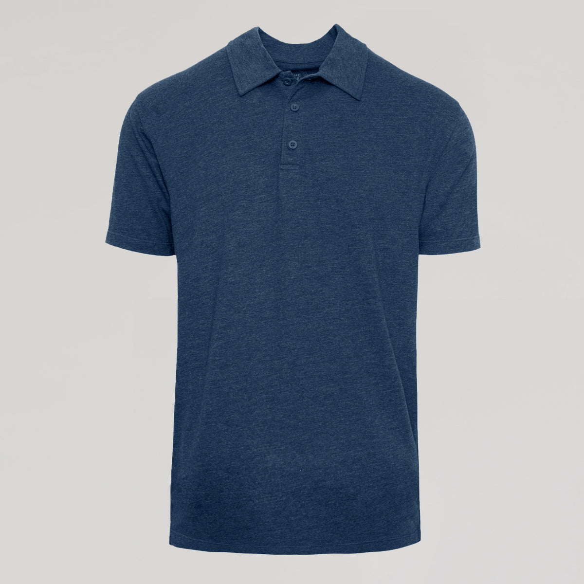Heather Navy Classic Polo with three-button placket and classic collar.