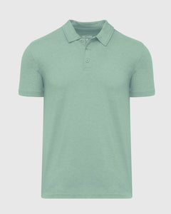 True ClassicHeather Slate Green Classic Polo with folded collar and three-button placket.