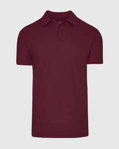 True ClassicMahogany Polo in deep burgundy, laid flat, short-sleeve design.