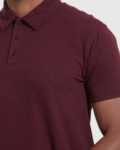 True ClassicMahogany Polo with three-button placket and folded collar.