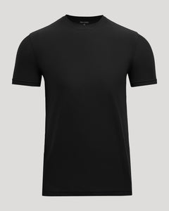 True ClassicBlack Active Crew Neck Tee on gray background, showcasing its premium fitted design.
