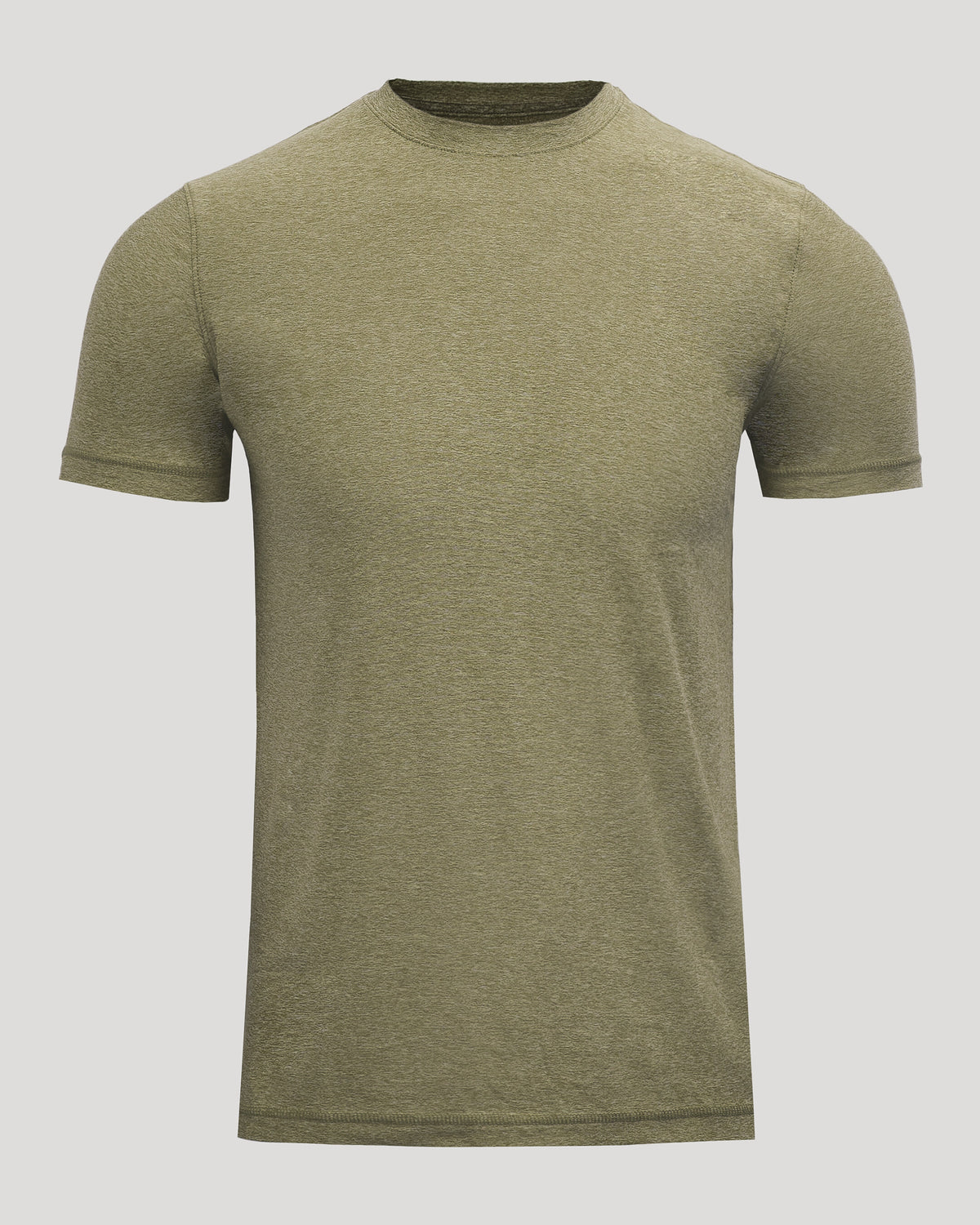 Heather Military Green Active Crew Neck Tee, plain front view, short sleeves.