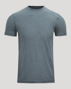 True ClassicHeather Navy Active Crew Neck Tee, short-sleeved, laid flat, heathered slate-blue.