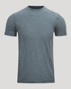 Heather Navy Active Crew Neck Tee, short-sleeved, laid flat, heathered slate-blue.