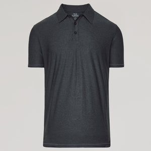 True ClassicCharcoal Heather Gray Active Polo 2.0 with three-button placket.