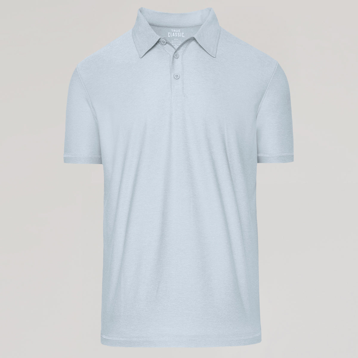 Heather Light Gray Active Polo with short sleeves and a three-button placket.