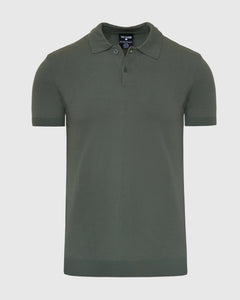 True ClassicMoss Short Sleeve Sweater Polo with classic collar and two-button placket.