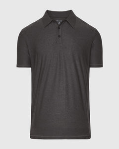 True ClassicDark Heather Tempest Active Polo 2.0 with classic collar and placket.