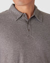 Heather Cocoa Active Polo 2.0 with three-button placket and folded collar.