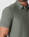 Heather Forest Active Polo 2.0 showcasing collar and three-button placket.
