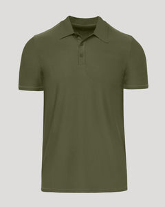 True ClassicMilitary Green Active Polo 2.0 with classic collar and three-button placket.