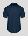 Navy Short Sleeve Linen Shirt with button-front and point collar.