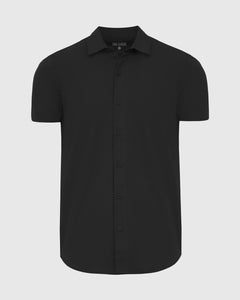 True ClassicBlack Commuter Short Sleeve Shirt, laid flat, displaying button-down style.