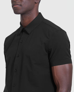 True ClassicBlack Commuter Short Sleeve Shirt worn by person, showing fit and collar.