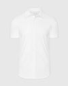 White Commuter Short Sleeve Shirt with button front and pointed collar.