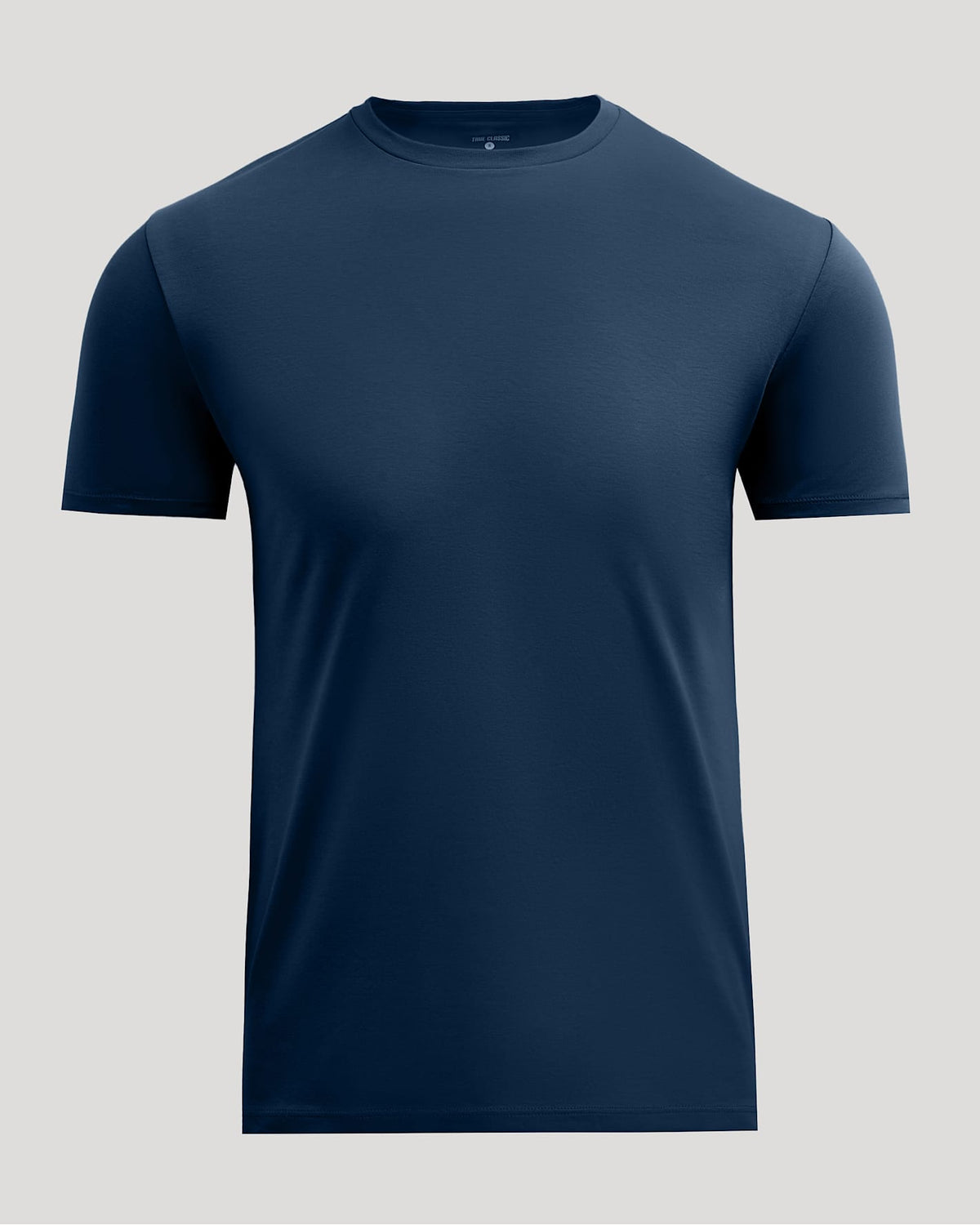 Navy Pima Cotton Blend Crew short sleeve t-shirt in solid navy blue, made from a soft cotton blend, designed as a comfortable men’s basics essential.
