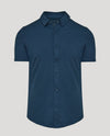 Dark Heather Navy Short Sleeve Comfort Knit Shirt with classic collar and button placket.