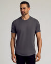 Man modeling Classic Curved Hem Crew Neck 10-Pack, wearing charcoal gray T-shirt.