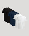 Two each of black, navy, and white True Classic Men's Heavyweight Curved Hem Crew – Premium Heavyweight Cotton Blend, Modern Athletic Fit, Structured Everyday T-Shirt displayed on a plain gray background.
