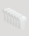 Six plain white crew neck t-shirts displayed side by side showcasing the True Classic Men's Heavyweight Curved Hem Crew – Premium Heavyweight Cotton Blend, Modern Athletic Fit, Structured Everyday T-Shirt in men's basics.