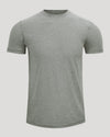 A short-sleeve crewneck t-shirt in heather gray, shown on a solid light gray background.