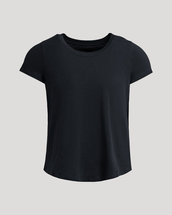 Womens Black Slub Scoop Neck Tee, soft, relaxed, 100% cotton.