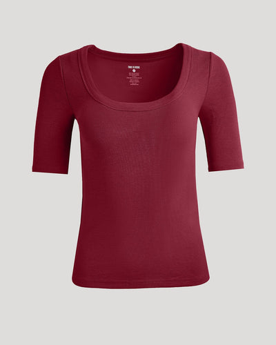 Ribbed 3/4 Sleeve Scoop Neck