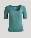 Womens Stormcloud Ribbed 3/4 Sleeve Scoop Neck Tee, slim fit, elbow sleeves.