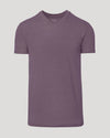 Dark Heather Amethyst Classic V-Neck T-shirt on gray background.