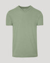 Dark Heather Bay Green Classic V-Neck T-shirt, front view, light-green shade.